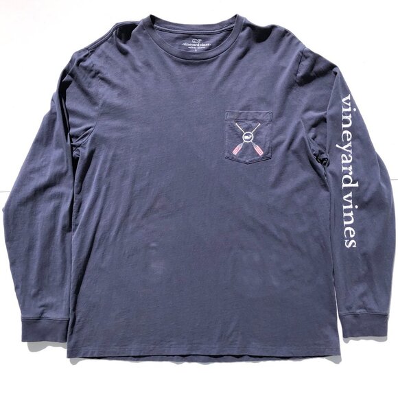 Vineyard Vines Pocket T-Shirt Tee Men L Navy Blue Long Sleeve Rowing Graphic - Picture 1 of 10